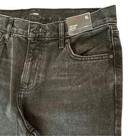 Express 70s Mid Rise Black Denim Flares LONG - Picture 4 of 4